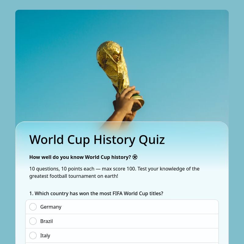 World Cup History Quiz 🏆 template preview - FormHug