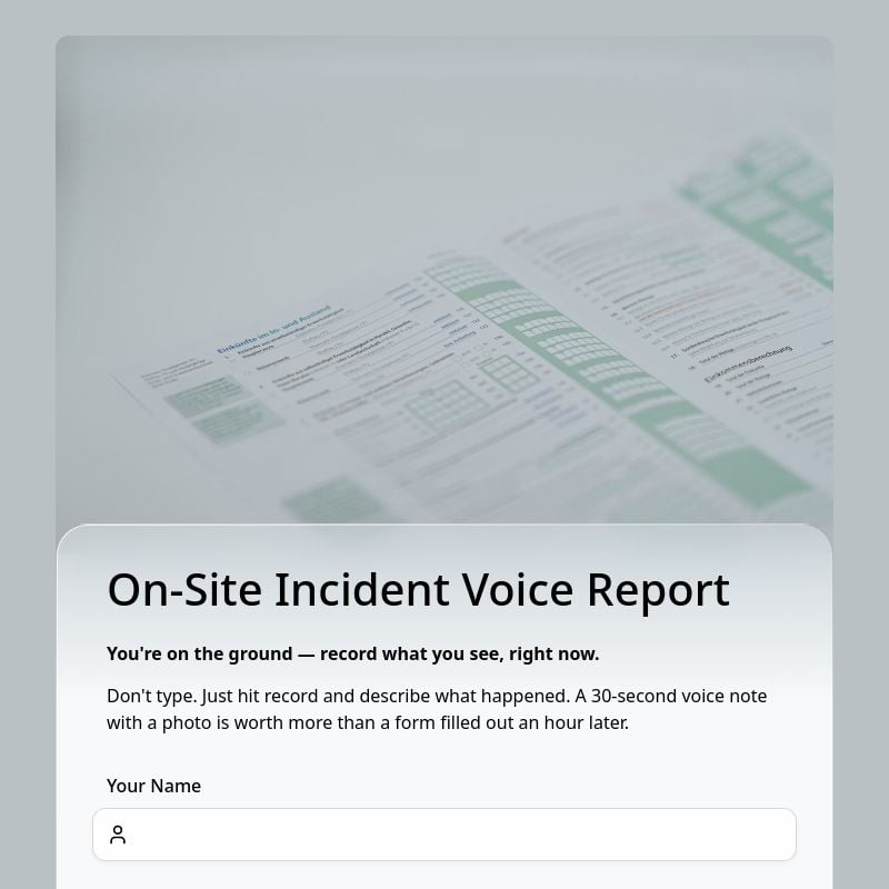 On-Site Incident Voice Report template preview - FormHug