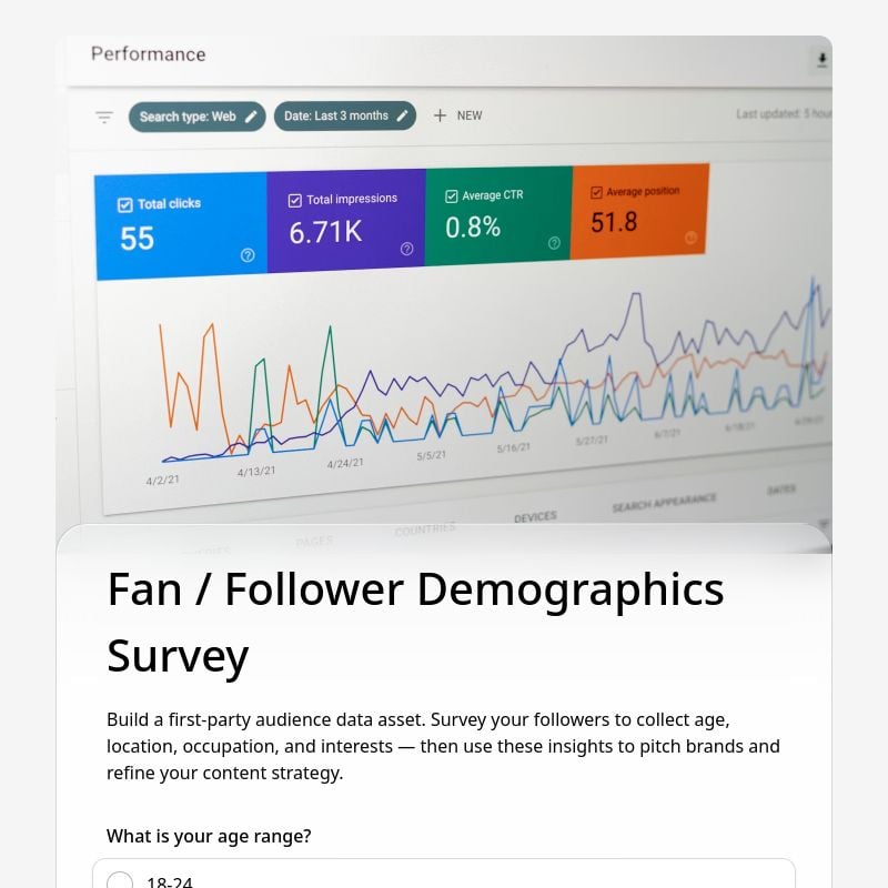 Fan / Follower Demographics Survey template preview - FormHug