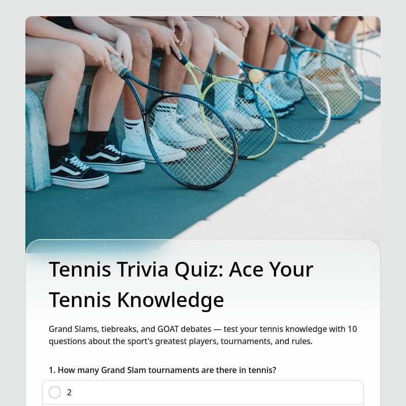 Tennis Trivia Quiz: Ace Your Tennis Knowledge template preview - FormHug