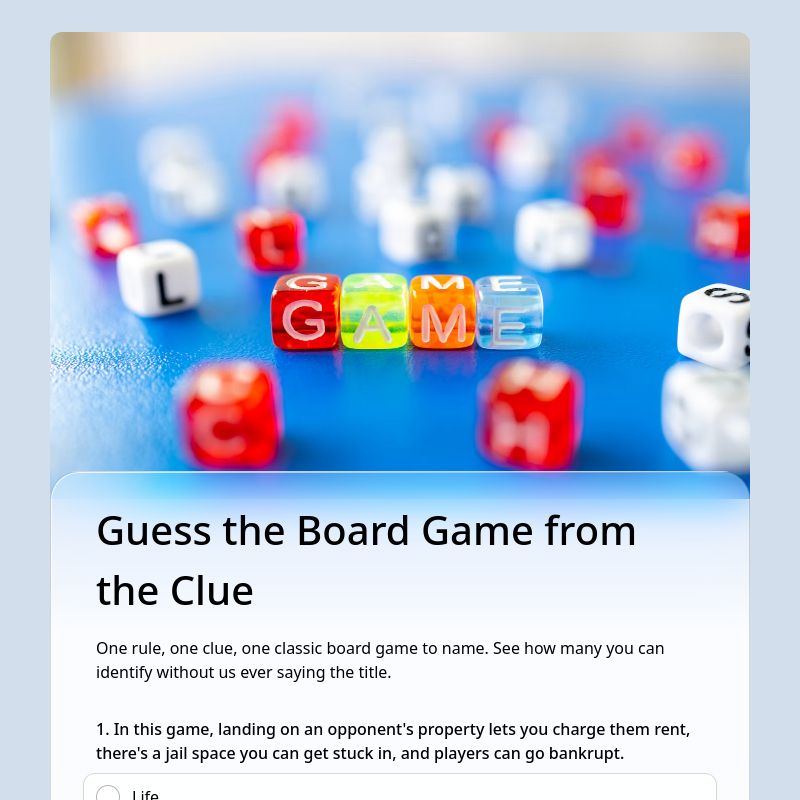 Guess the Board Game from the Clue template preview - FormHug