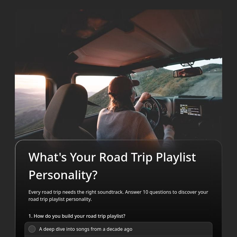 What's Your Road Trip Playlist Personality? template preview - FormHug