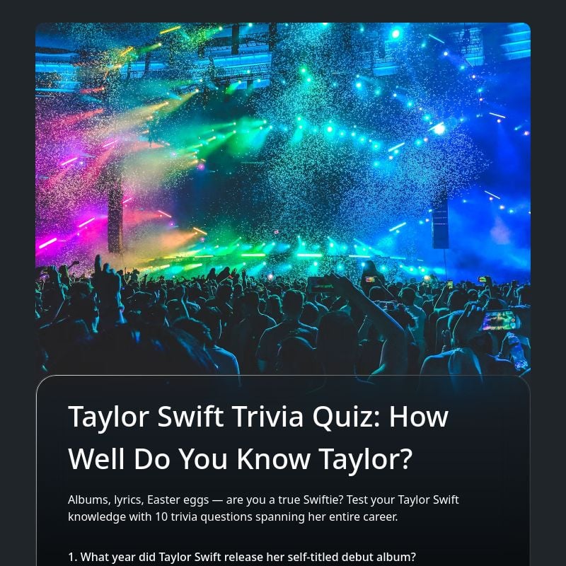 Taylor Swift Trivia Quiz: How Well Do You Know Taylor? template preview - FormHug