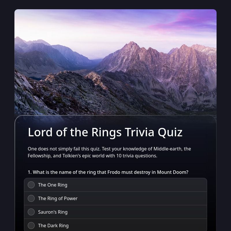 Lord of the Rings Trivia Quiz template preview - FormHug