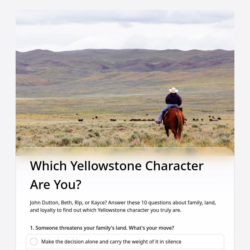 Which Yellowstone Character Are You? template preview - FormHug