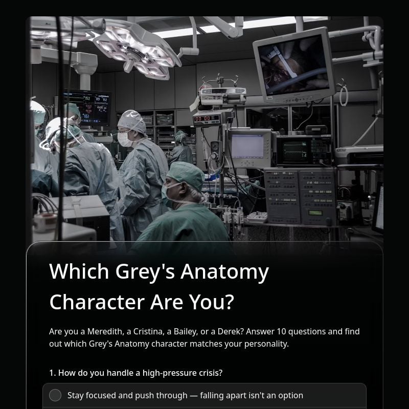 Which Grey's Anatomy Character Are You? template preview - FormHug