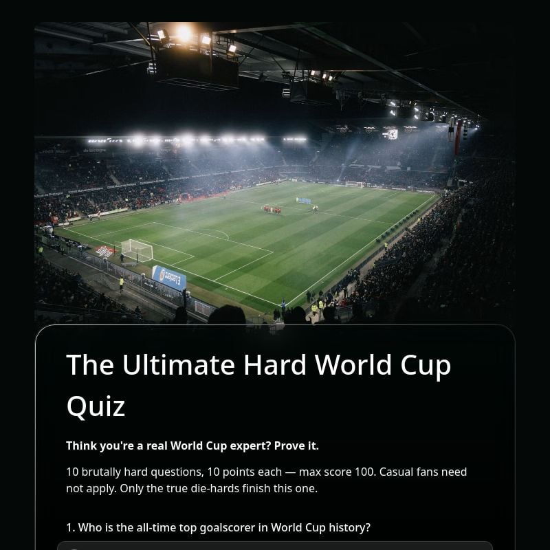 The Ultimate Hard World Cup Quiz 🧠 template preview - FormHug