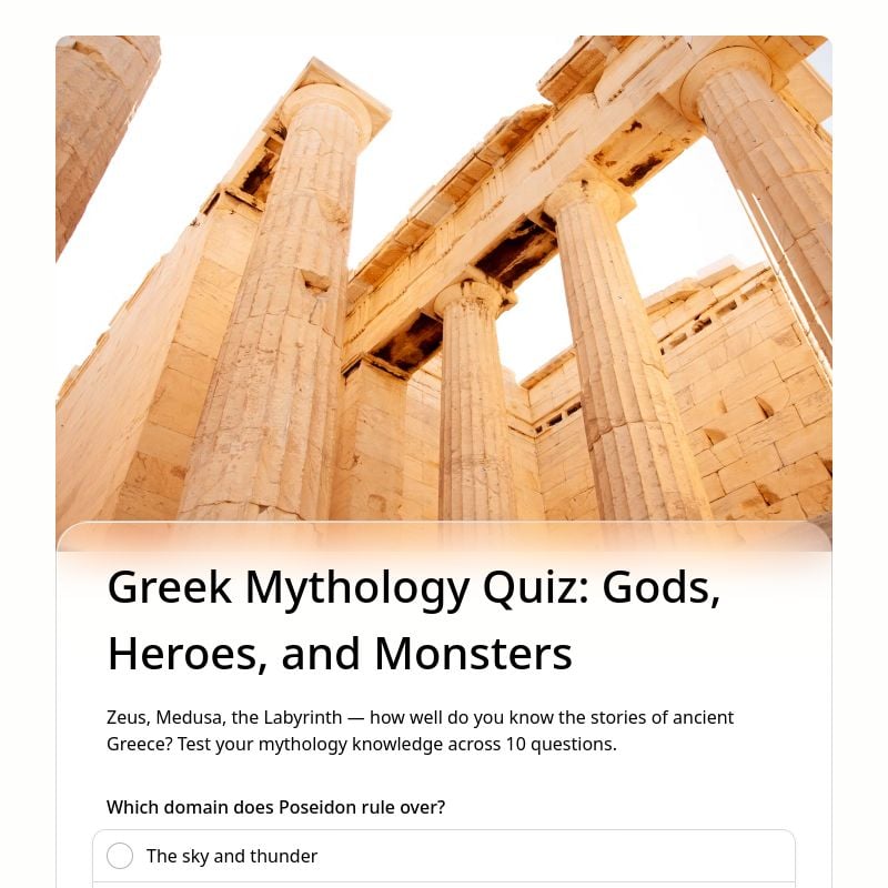 Greek Mythology Quiz: Gods, Heroes, and Monsters template preview - FormHug