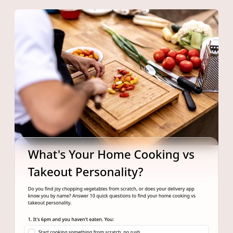 What's Your Home Cooking vs Takeout Personality? template preview - FormHug