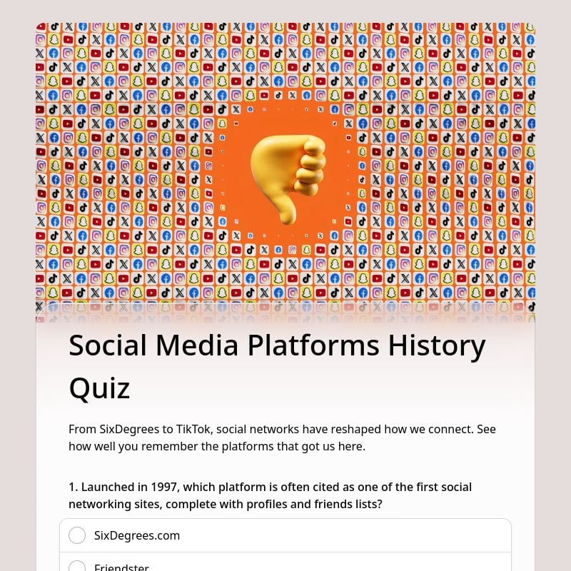 Social Media Platforms History Quiz template preview - FormHug