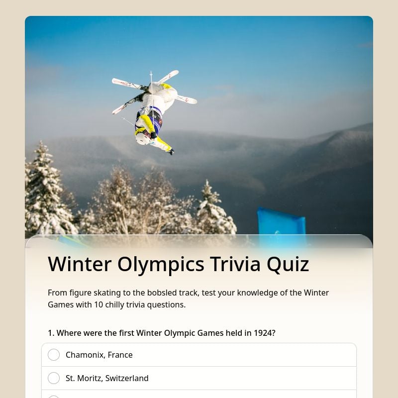 Winter Olympics Trivia Quiz template preview - FormHug