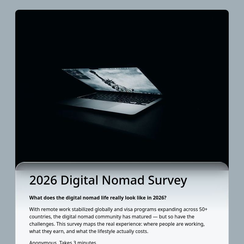 2026 Digital Nomad Survey template preview - FormHug