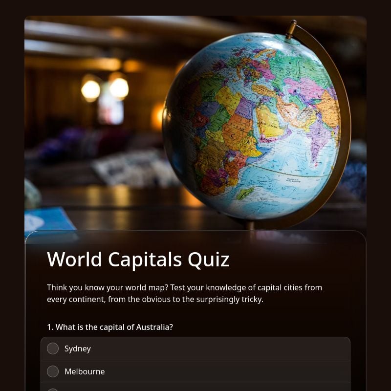World Capitals Quiz template preview - FormHug