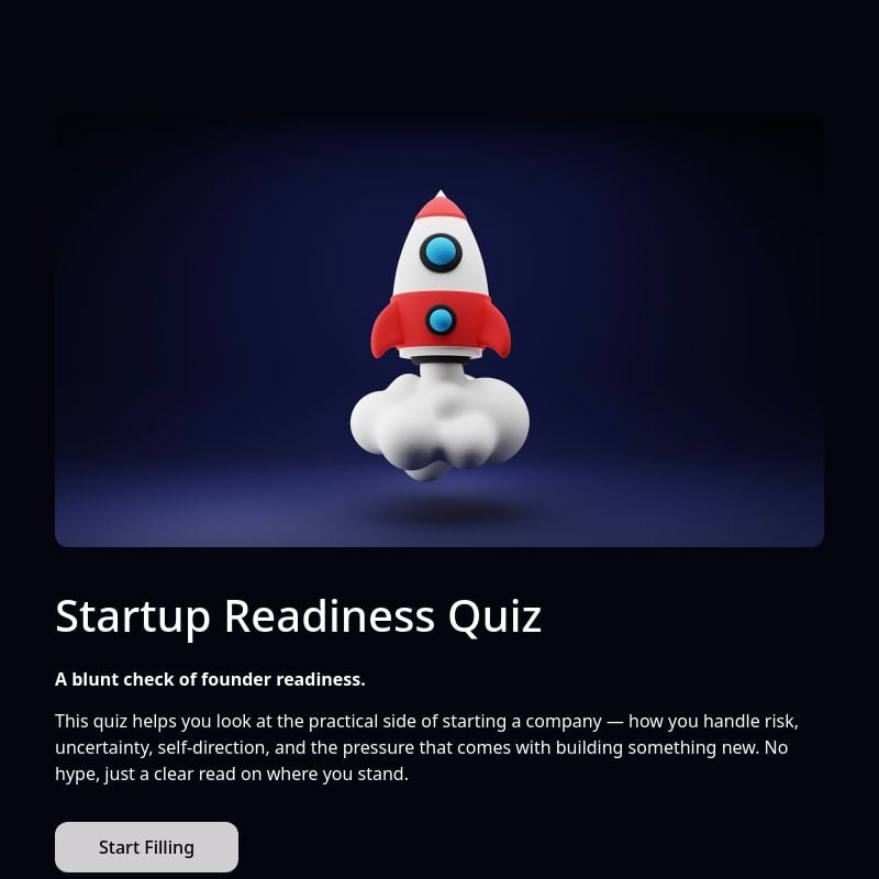 Startup Readiness Quiz template preview - FormHug