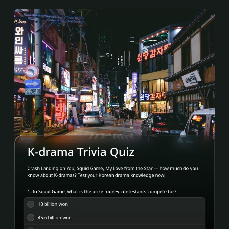 K-drama Trivia Quiz template preview - FormHug