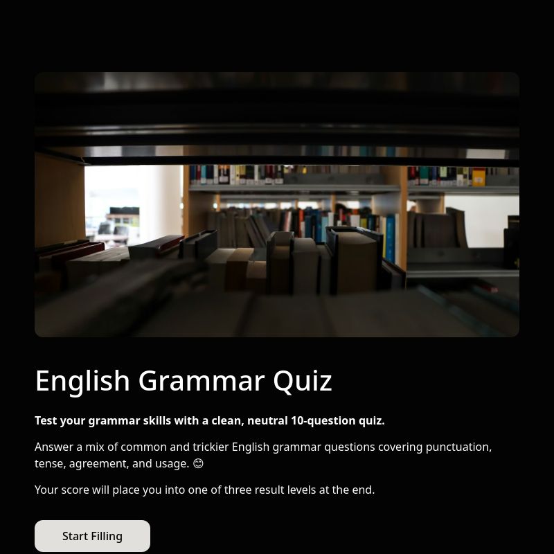 English Grammar Quiz template preview - FormHug