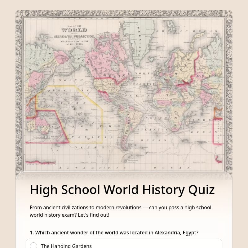 High School World History Quiz template preview - FormHug