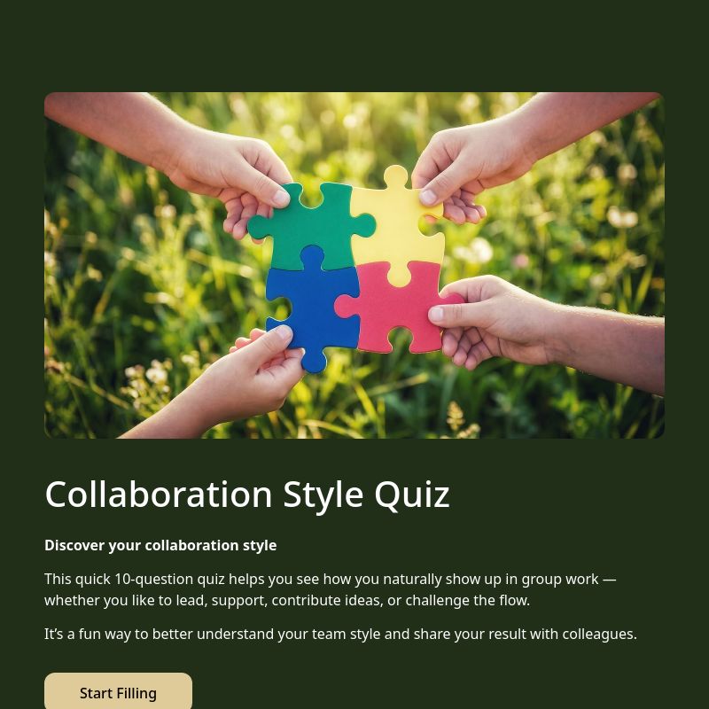 Collaboration Style Quiz template preview - FormHug
