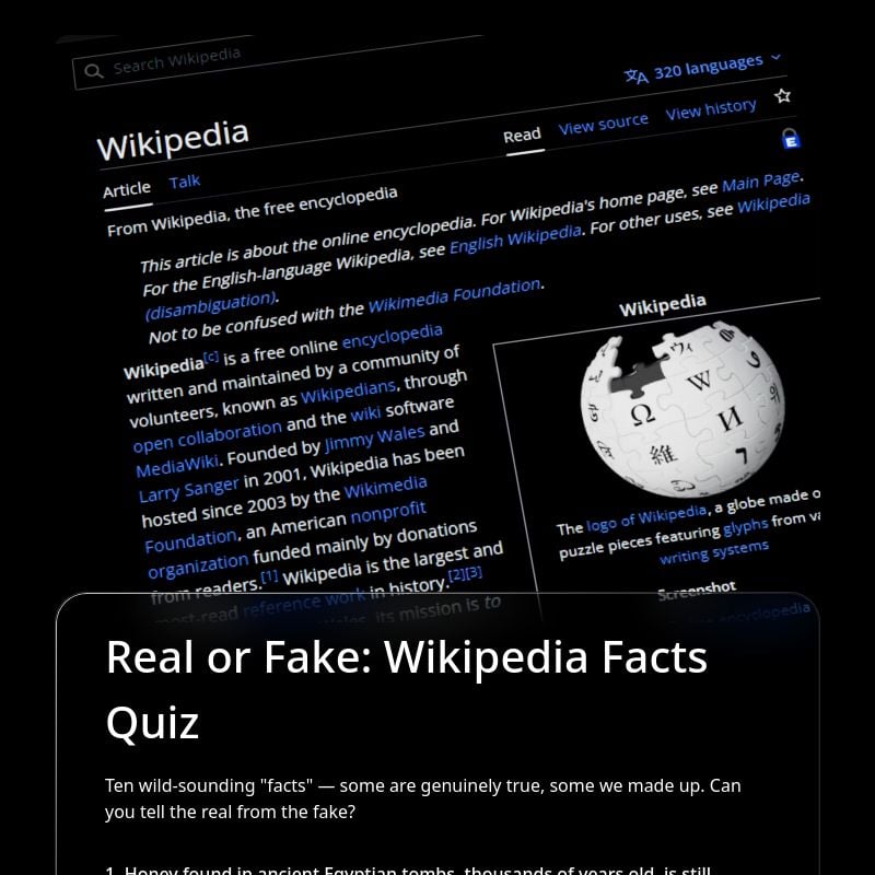 Real or Fake: Wikipedia Facts Quiz template preview - FormHug