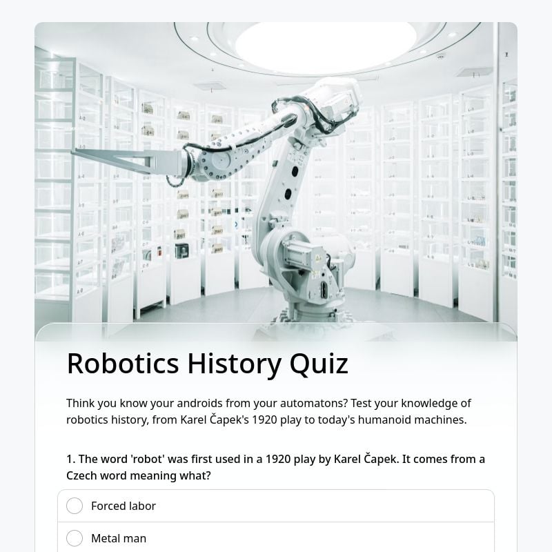 Robotics History Quiz template preview - FormHug