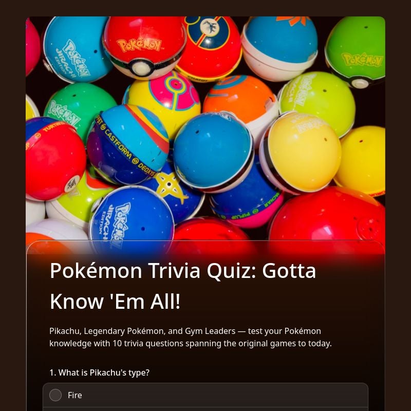 Pokémon Trivia Quiz: Gotta Know 'Em All! template preview - FormHug