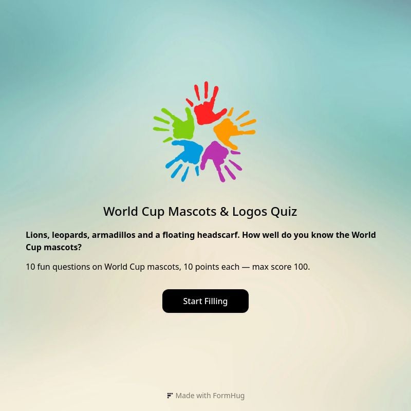 World Cup Mascots & Logos Quiz 🦁 template preview - FormHug