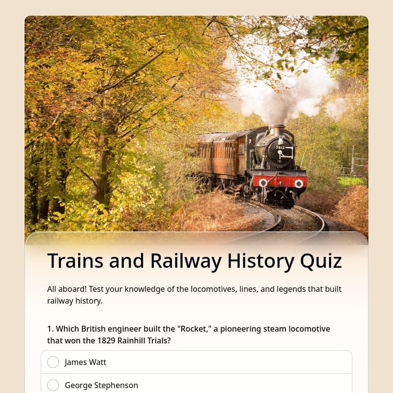 Trains and Railway History Quiz template preview - FormHug