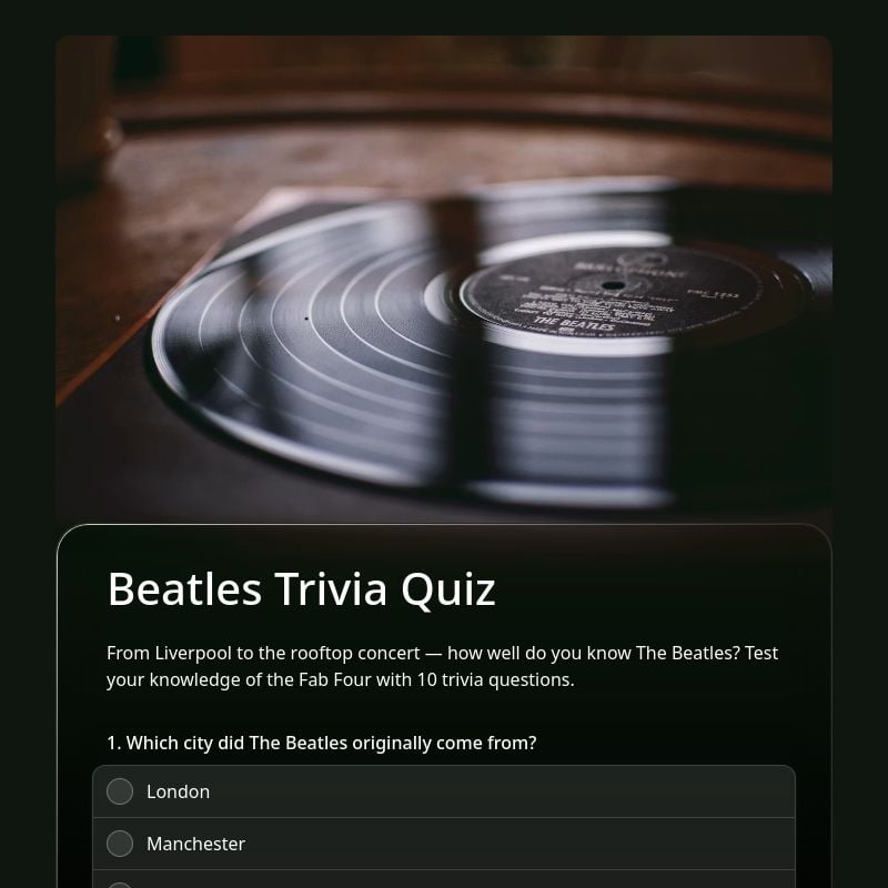 Beatles Trivia Quiz template preview - FormHug