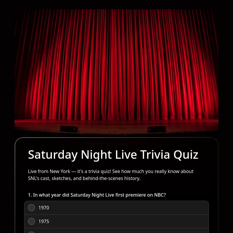 Saturday Night Live Trivia Quiz template preview - FormHug