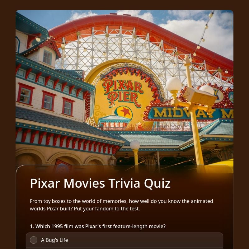 Pixar Movies Trivia Quiz template preview - FormHug