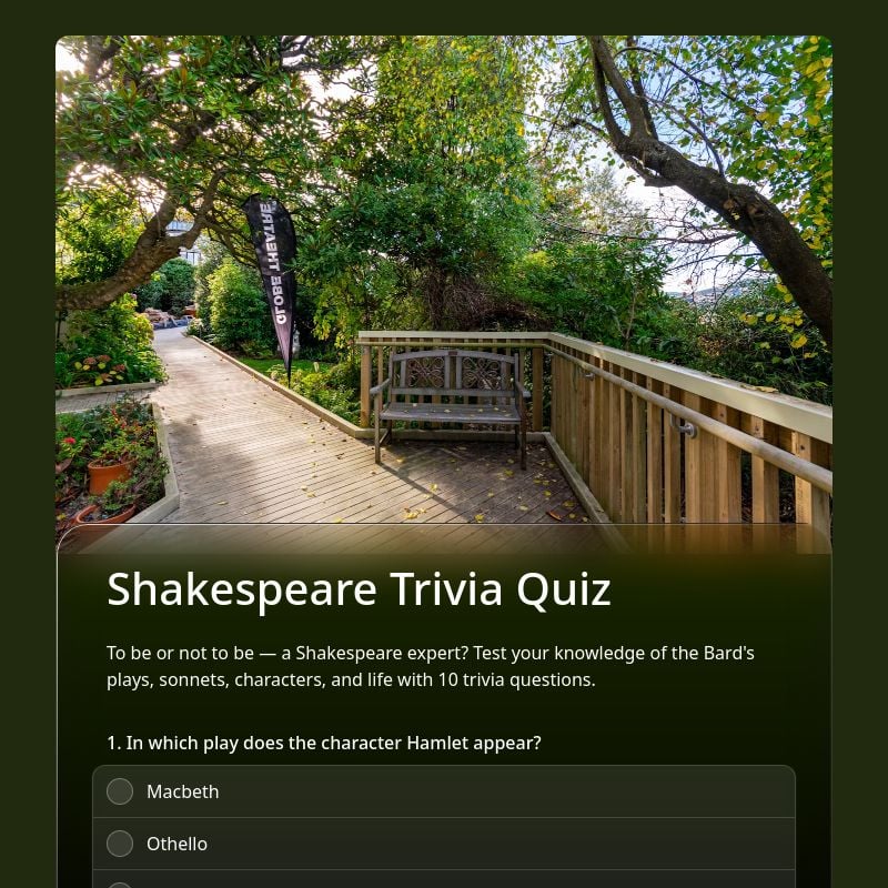 Shakespeare Trivia Quiz template preview - FormHug