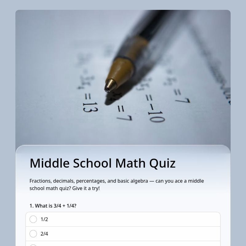 Middle School Math Quiz template preview - FormHug
