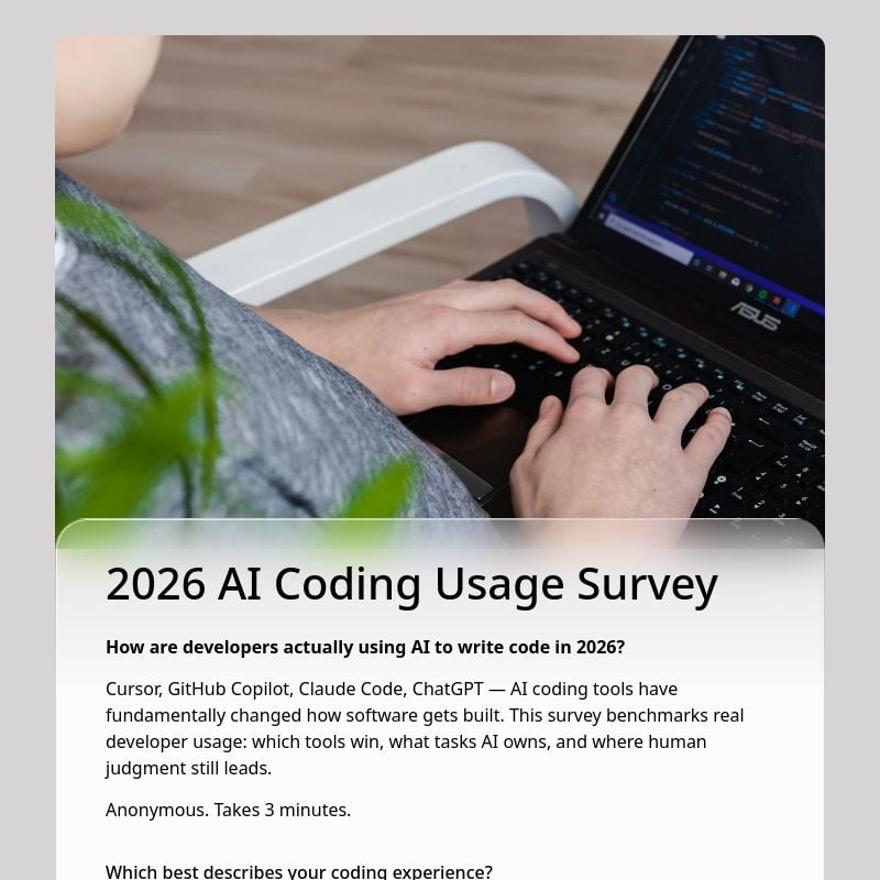 2026 AI Coding Usage Survey template preview - FormHug