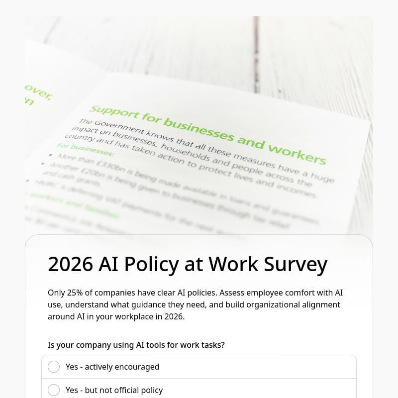 2026 AI Policy at Work Survey template preview - FormHug