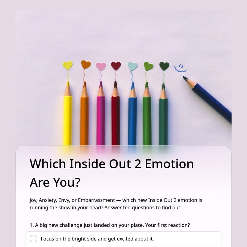 Which Inside Out 2 Emotion Are You? template preview - FormHug