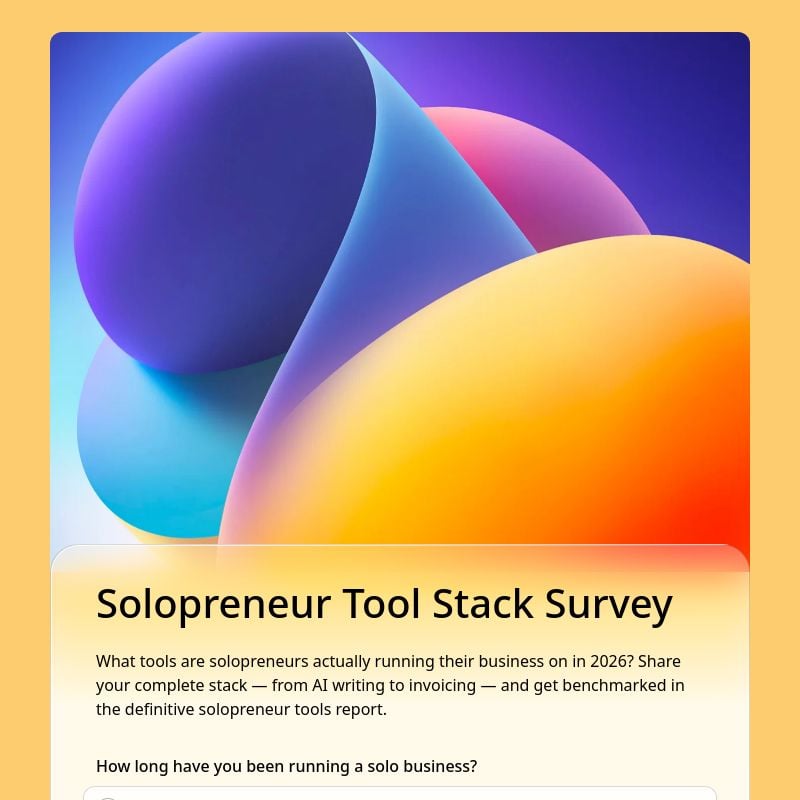 Solopreneur Tool Stack Survey template preview - FormHug