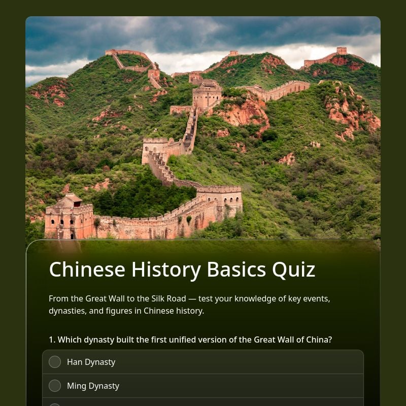 Chinese History Basics Quiz template preview - FormHug