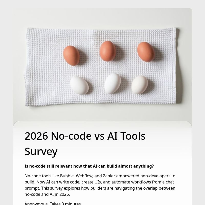 2026 No-code vs AI Tools Survey template preview - FormHug