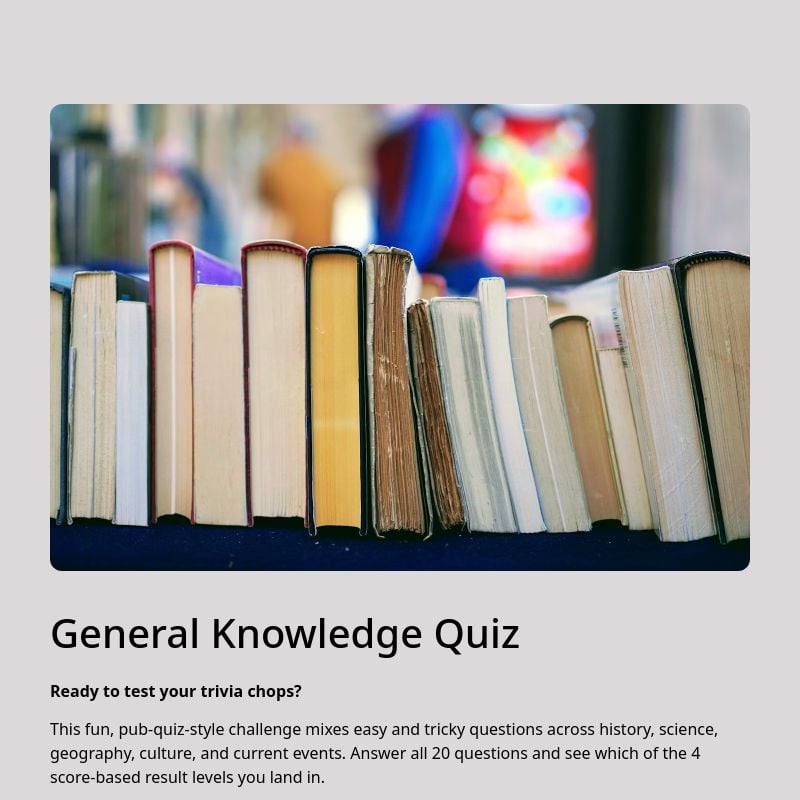 General Knowledge Quiz template preview - FormHug