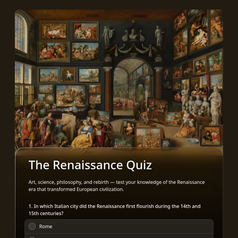 The Renaissance Quiz template preview - FormHug