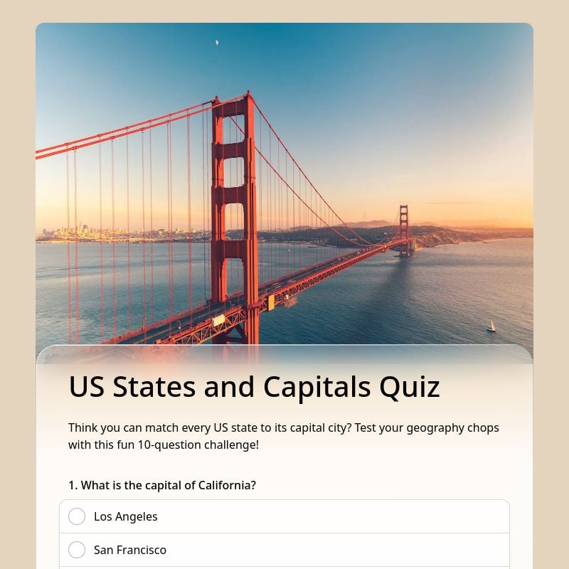 US States and Capitals Quiz template preview - FormHug