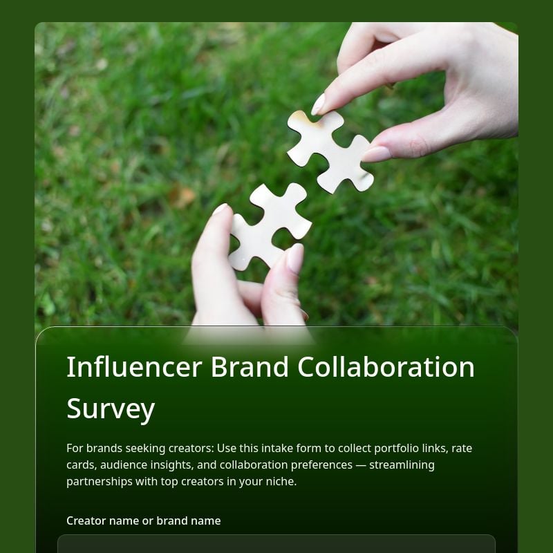 Influencer Brand Collaboration Survey template preview - FormHug