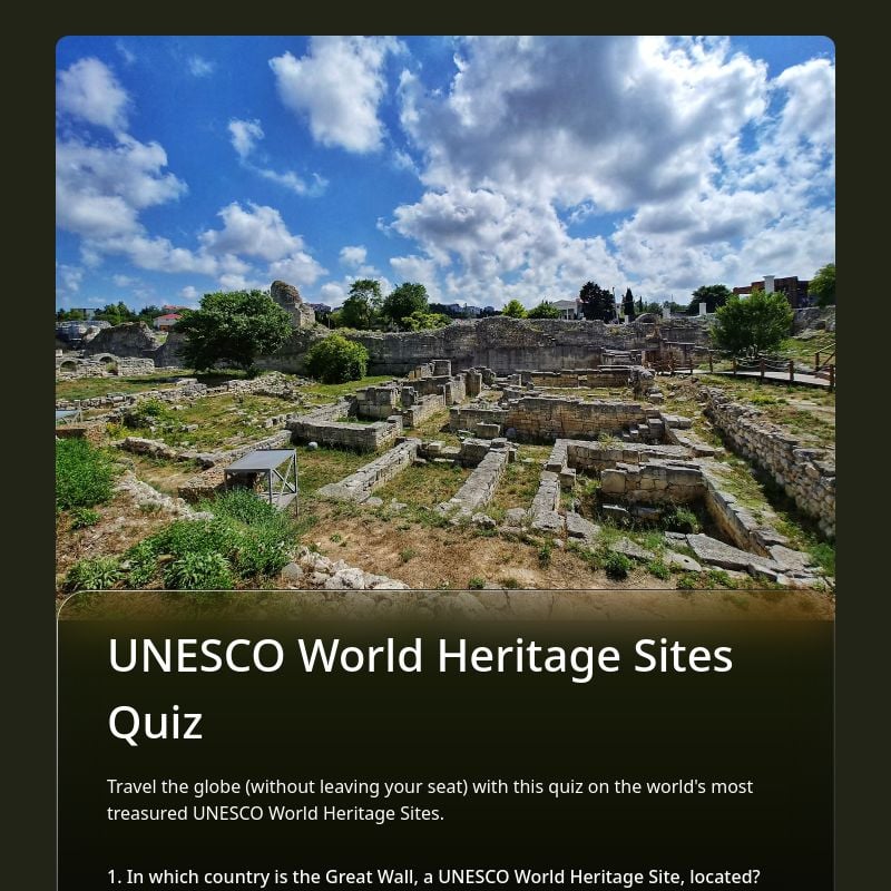 UNESCO World Heritage Sites Quiz template preview - FormHug