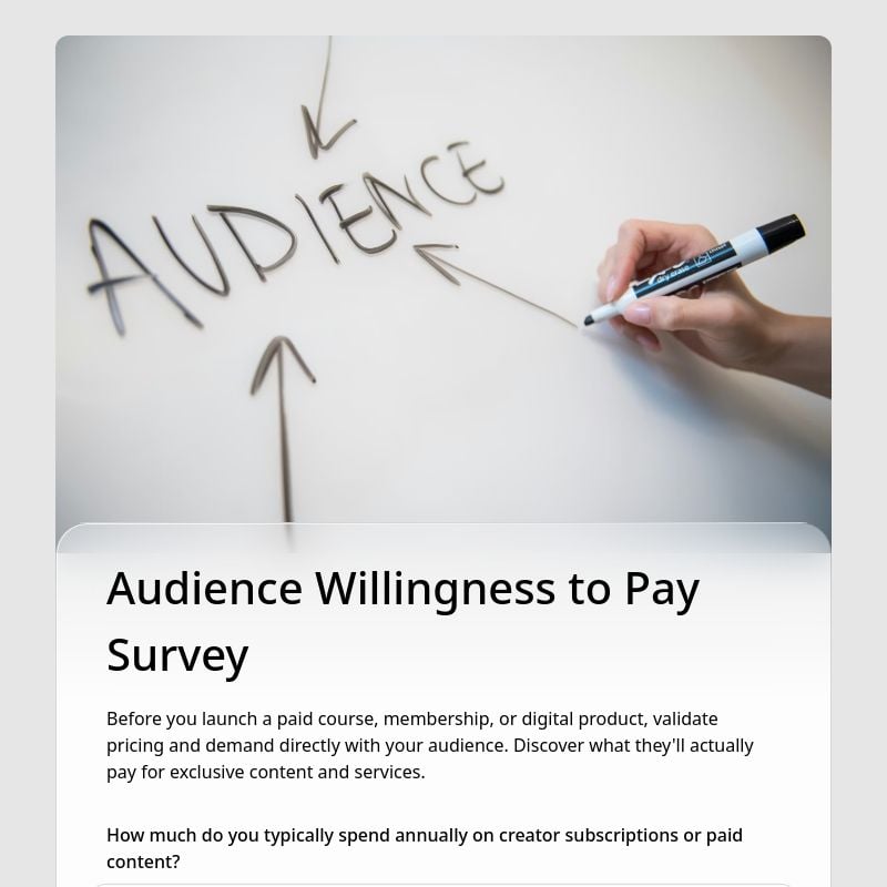Audience Willingness to Pay Survey template in FormHug — measuring price sensitivity and monetization acceptance across paid products, sponsorships, and membership tiers