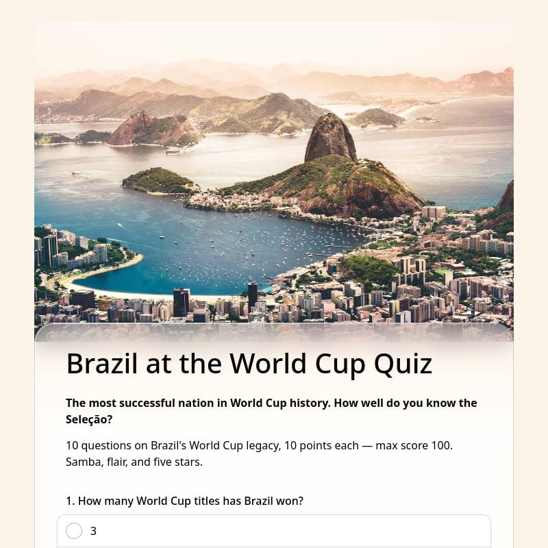 Brazil at the World Cup Quiz 🇧🇷 template preview - FormHug