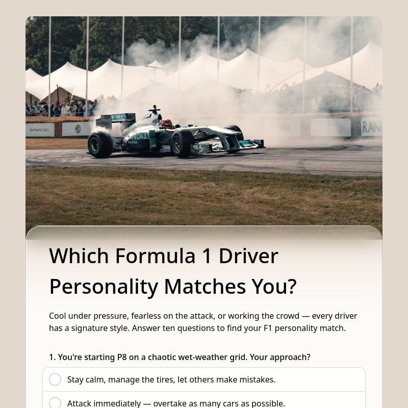 Which Formula 1 Driver Personality Matches You? template preview - FormHug