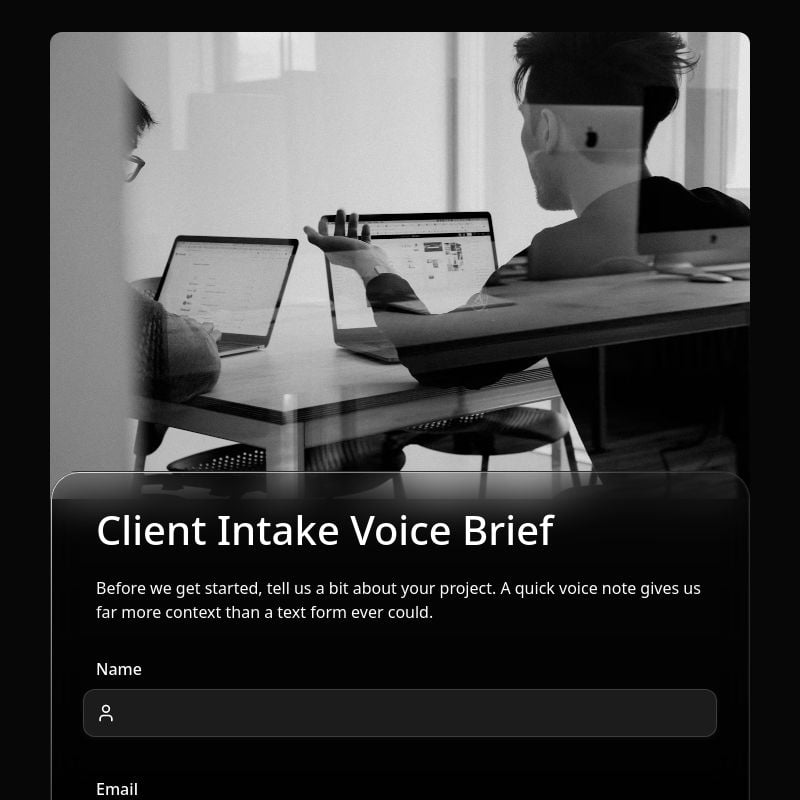 Client Intake Voice Brief template preview - FormHug