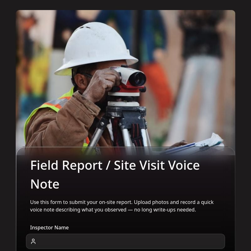 Field Report / Site Visit Voice Note template preview - FormHug