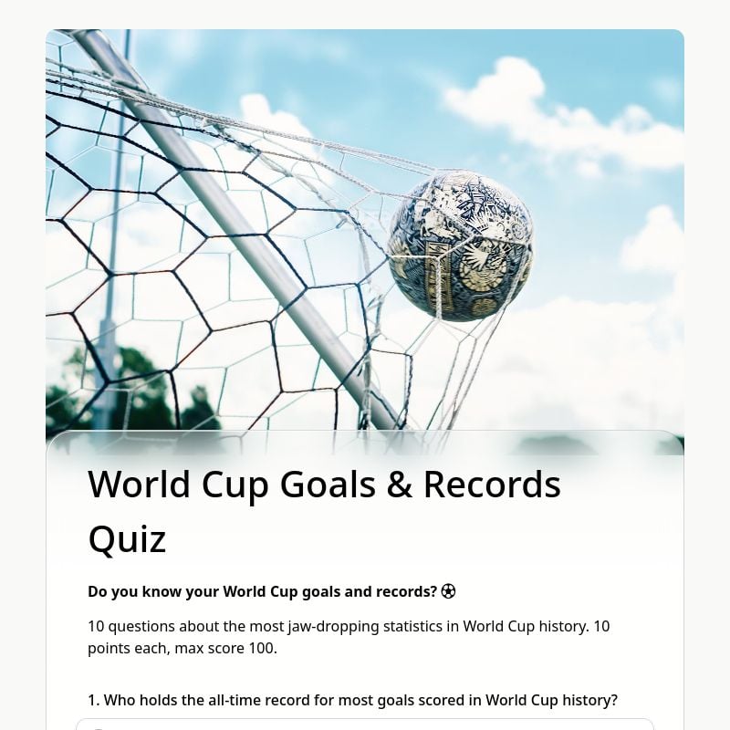 World Cup Goals & Records Quiz template preview - FormHug