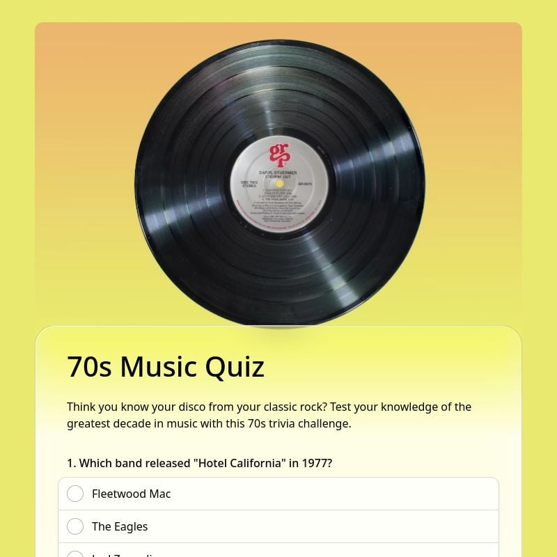 70s Music Quiz template preview - FormHug